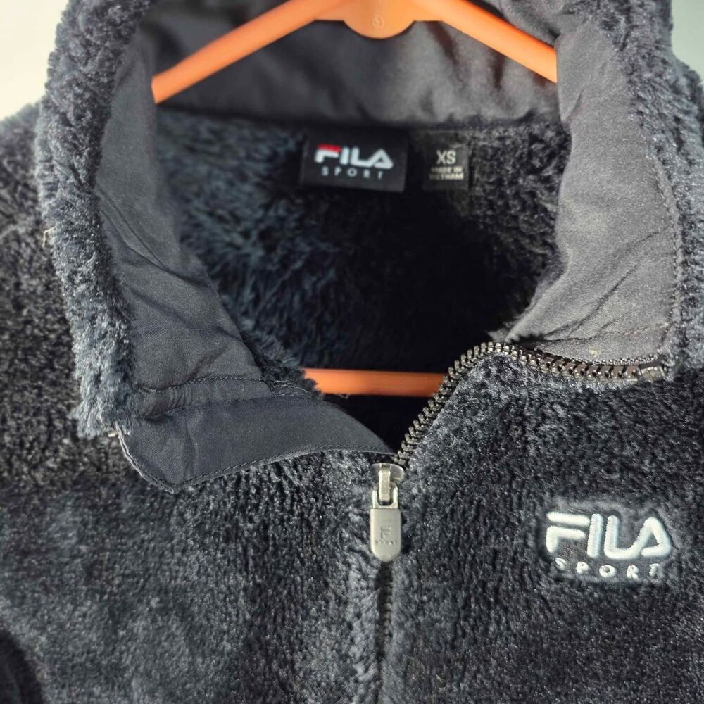 FILA SPORT Black Faux Fur Teddy Bear Coat / Jacket Full Zip Women's XS